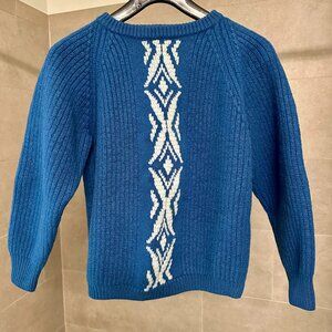Vintage Ski Sweater, Blue 1960's Wool, Men's XS